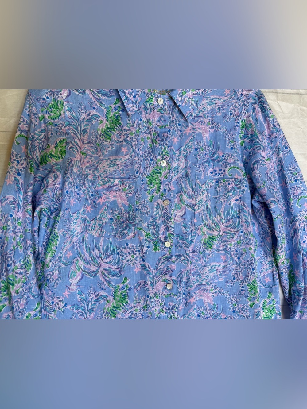 Lilly Pulitzer Sea View Linen Button Down Blue Peri women’s size small - Picture 7 of 16